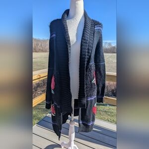 Princess Vera Wang Black Cardigan with Floral Patterns Medium